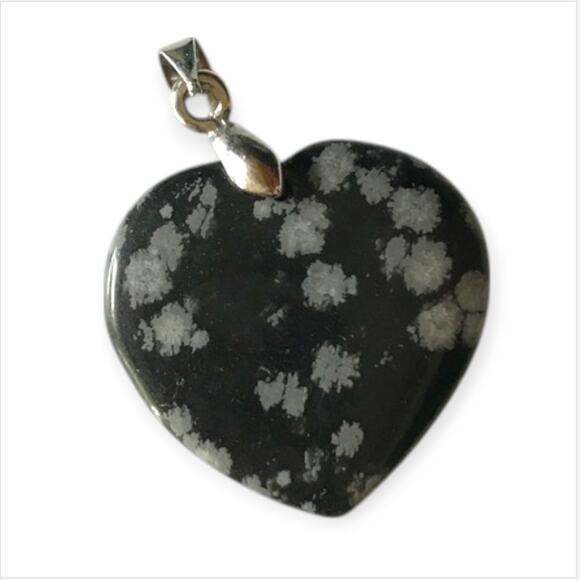 None and/or Unknown Jewelry - 18KGP Heart Snowflake Obsidian Pendant (18K Gold Plated bail, see stamp)